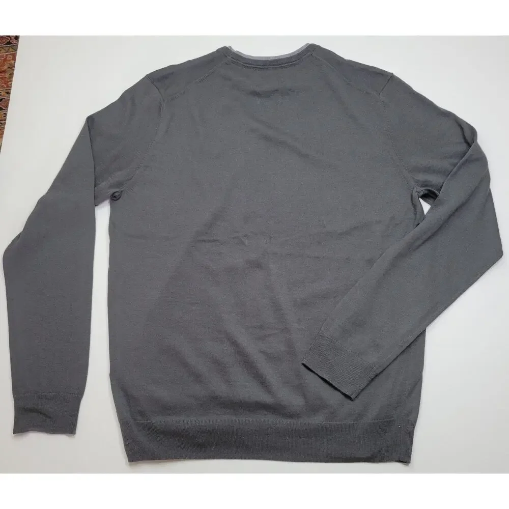Joseph Abboud Merino Gray Wool Blend Crew Neck Slim fit Sweater Size Large